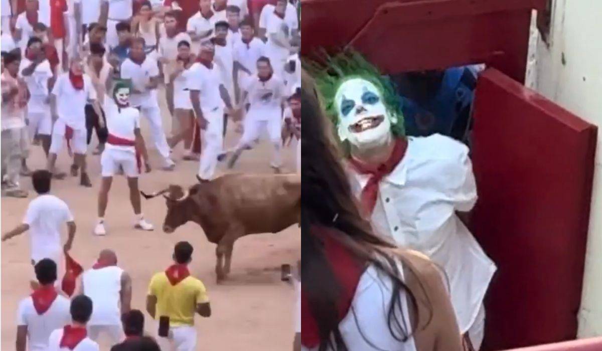 La actuación peliculera del 'Joker' durante San Fermín: móvil en mano y frente a los toros