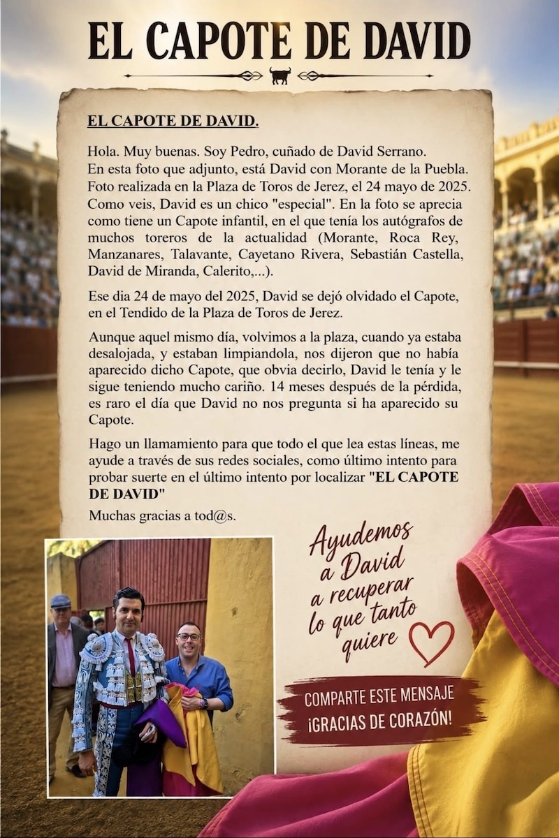 David necesita ayuda para encontrar su querido capote en Jerez.