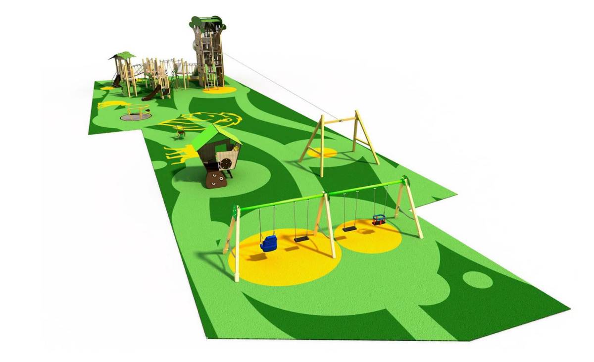 Modelo del nuevo parque infantil inspirado en la jungla.