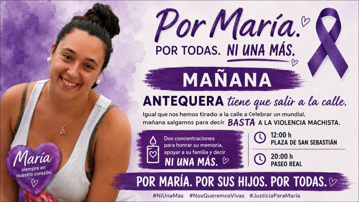 Antequera, en shock por el asesinato machista de María: "Sus hijos tendrán que aprender a vivir con una ausencia imposible de comprender"