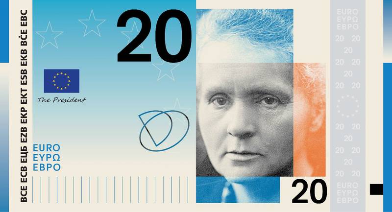 Marie Curie, en el billete de 20 euros. - 