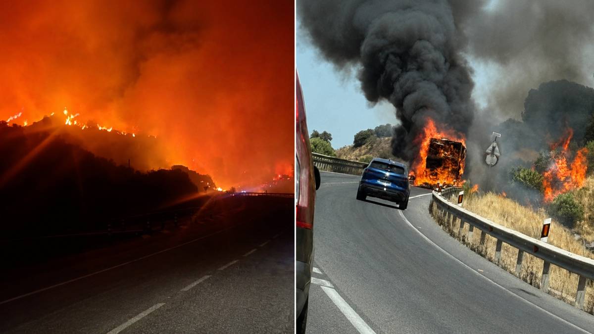 Un camión cargado de paja desata un incendio forestal en Cerro Muriano, Córdoba, que mantiene a 215 personas desalojadas
