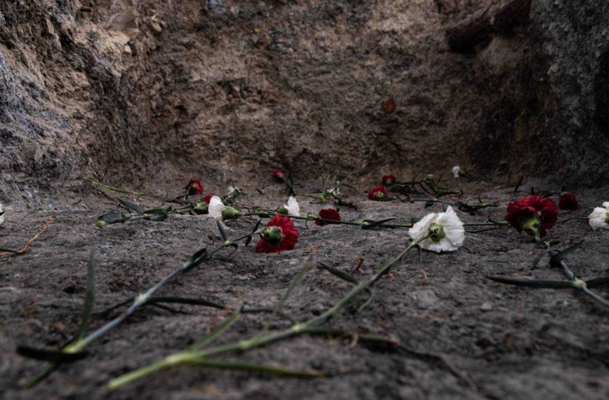 Flores depositadas en una fosa. - Flores depositadas en una fosa.