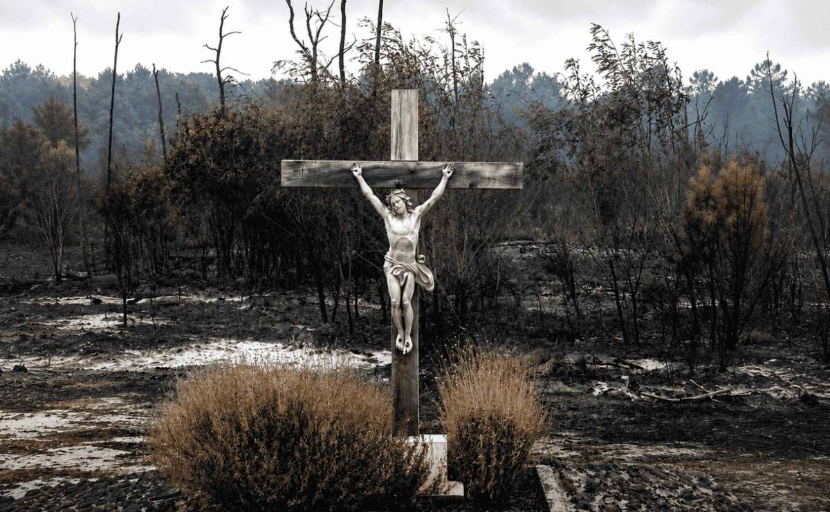 La impactante imagen de una cruz intacta entre las cenizas del peor incendio de Francia en 50 años
