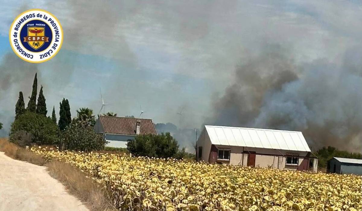 Un fuego de cañaverales y pasto, muy cerca de viviendas en Chiclana: 2.500 litros de agua para detener las llamas