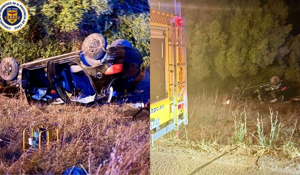 Excarcelada y trasladada por servicios sanitarios una persona tras volcar y quedar atrapada con su coche esta madrugada en Jimena