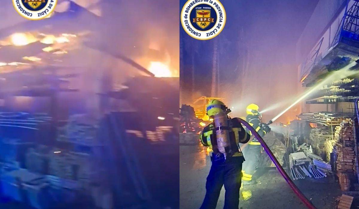 Un incendio afecta a dos fincas entre Sanlúcar y Chipiona, con materiales de construcción en una nave afectada