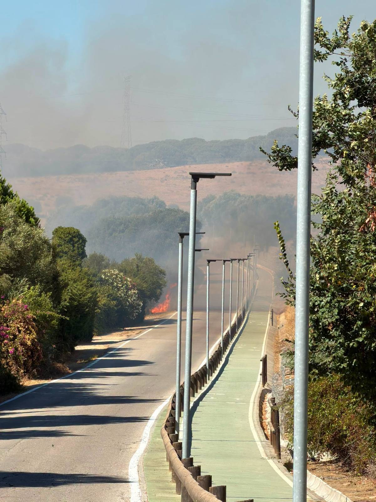 Incendio junto a la carretera en San Roque. - Incendio junto a la carretera en San Roque.