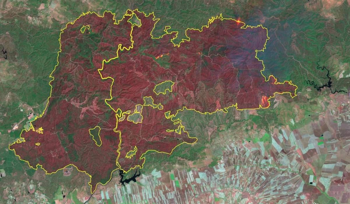 Vista por el satélite Copernicus, tomada por Vista sobre un mapa del incendio, a jueves 13 de agosto, de la web edu.forestry.es. - Vista por el satélite Copernicus, tomada por Vista sobre un mapa del incendio, a jueves 13 de agosto, de la web edu.forestry.es.