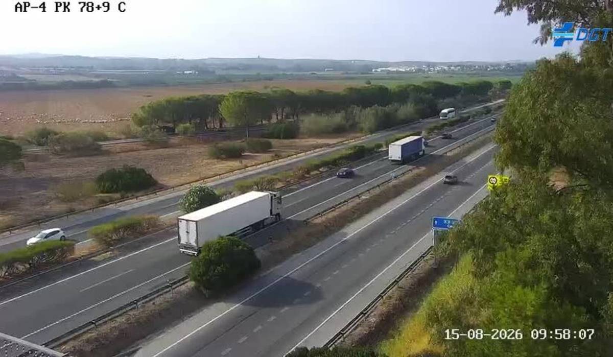 Tráfico lento en pleno 15 de agosto en la AP-4 hacia Cádiz. - Tráfico lento en pleno 15 de agosto en la AP-4 hacia Cádiz.