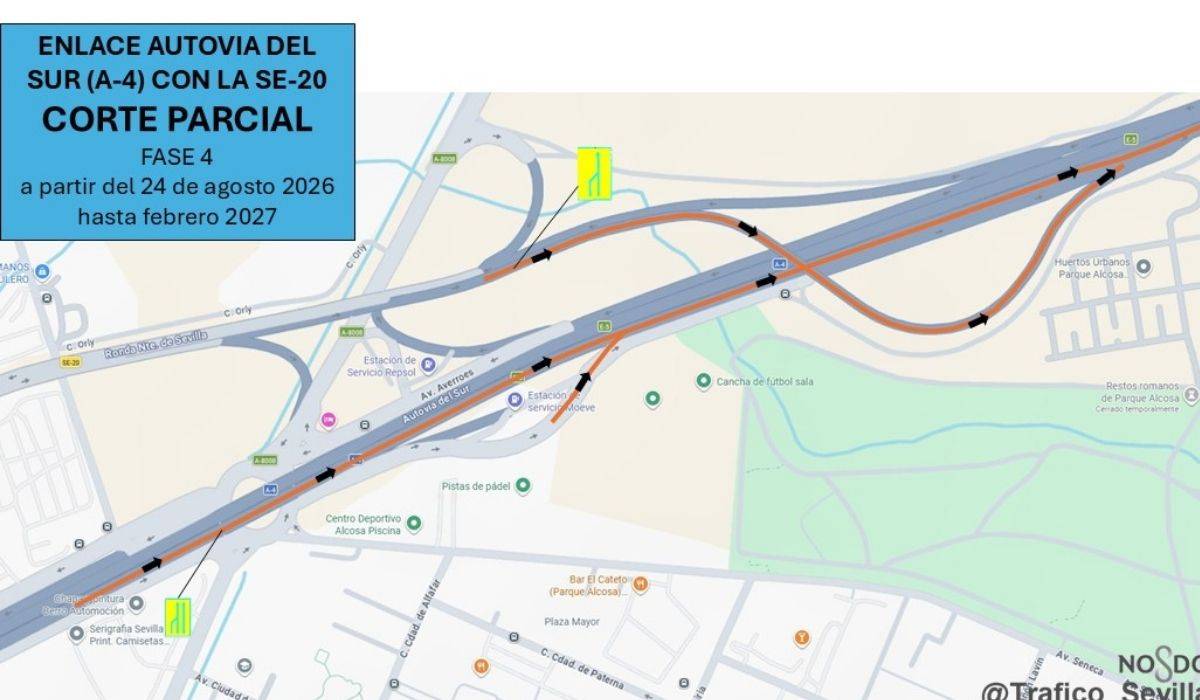Sevilla estará unos seis meses sin el enlace habitual entre la SE-20 y la A-4, aunque se habilitará una alternativa