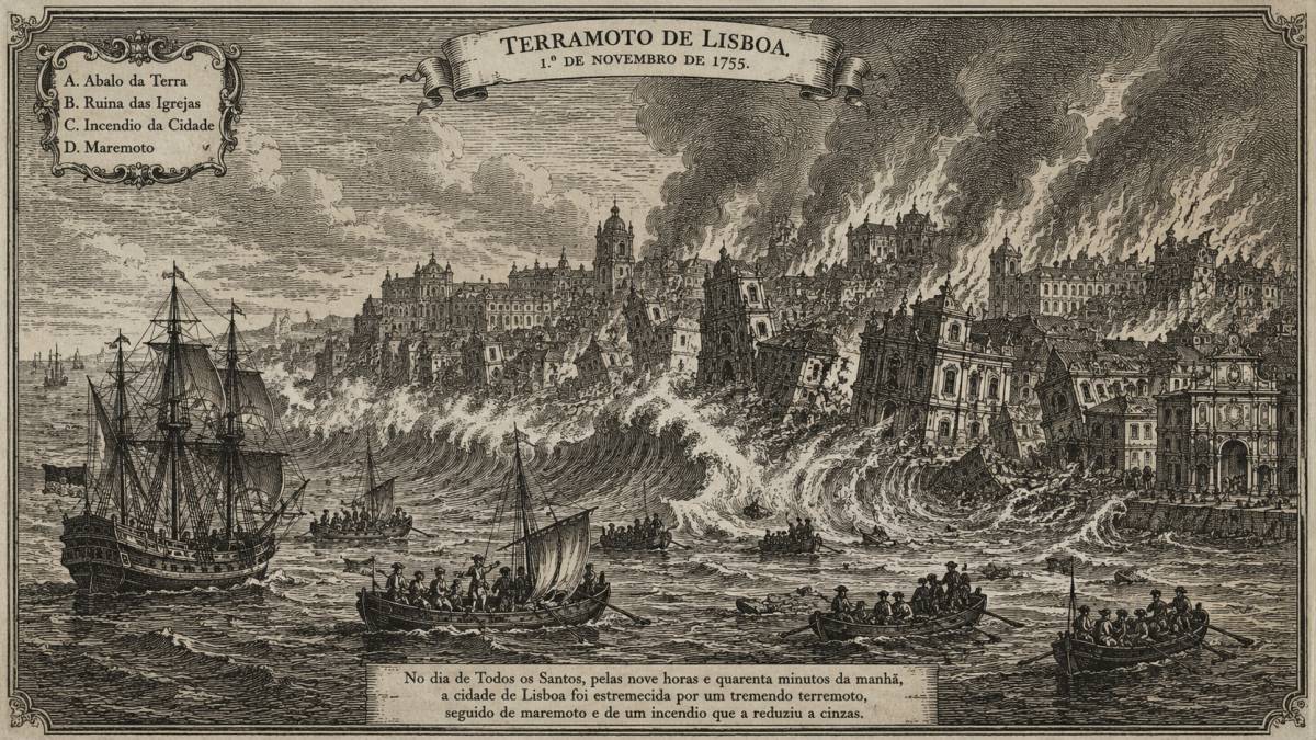 Grabado, generado por IA, del destructivo terremoto de Lisboa de 1755