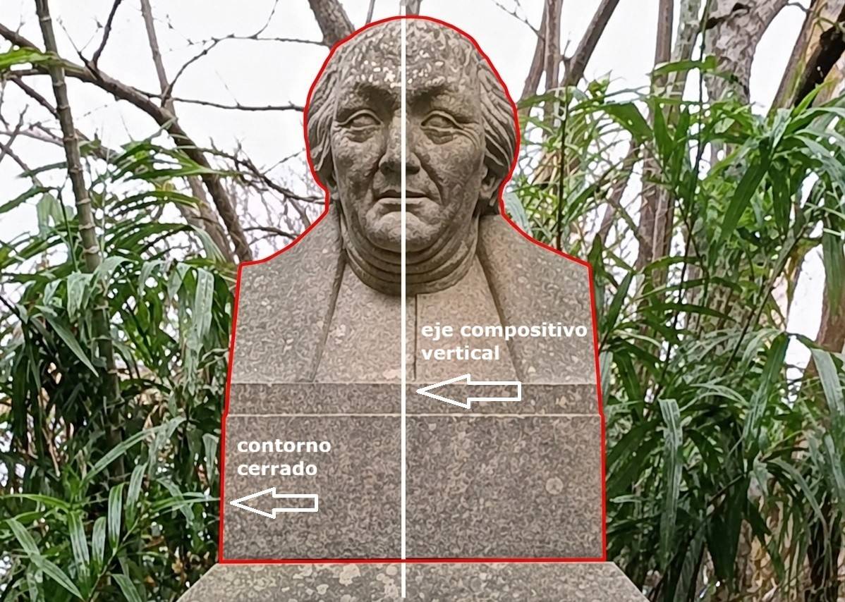 Busto José Celestino Mutis, eje compositivo y contorno.