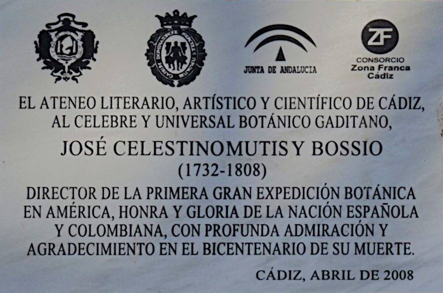 Placa conmemorativa del Bicentenario de Celestino Mutis, paseo Carlos III.