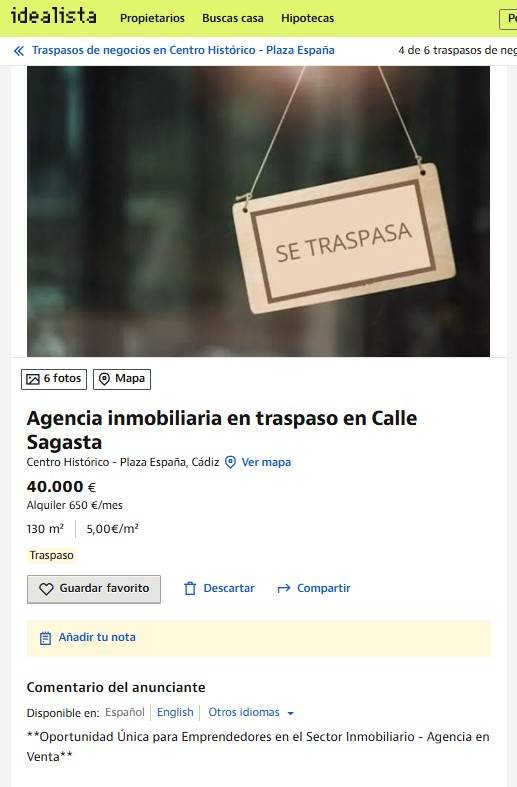 Captura de pantalla del anuncio.