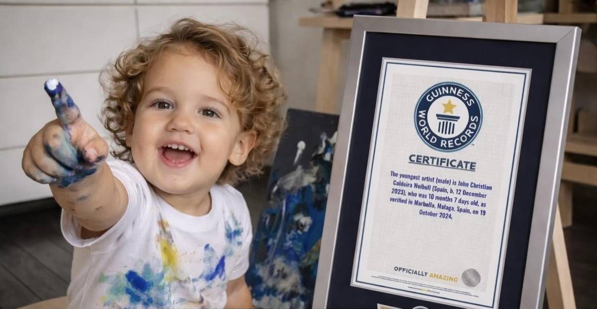 El bebé de Marbella que logró un récord Guinness como artista más joven del mundo prepara una exposición... ahora tiene tres años