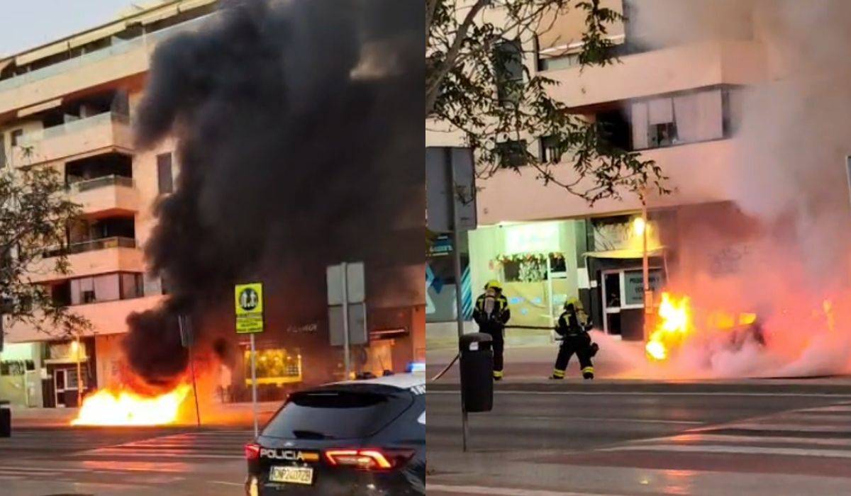 Vídeo | Fuerte incendio de un taxi en Jerez, en la avenida del Colesterol
