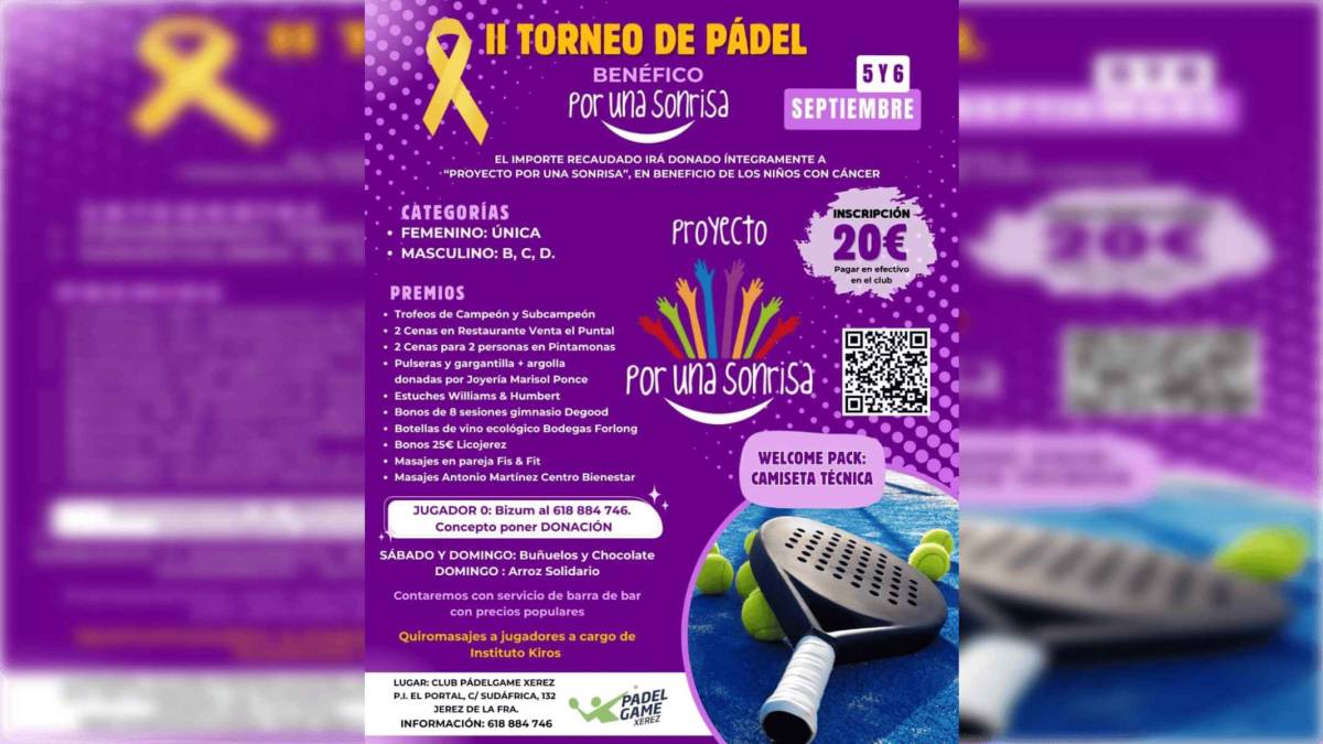 Cartel del II Torno de Pádel benéfico Por una Sonrisa.