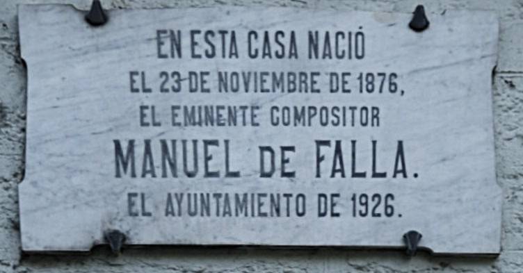 Placa casa natal de Manuel de Falla, patrocinada por el Ayuntamiento de Cádiz, 1926.
