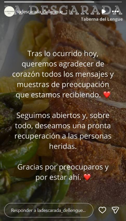 Captura del story sobre el incidente.