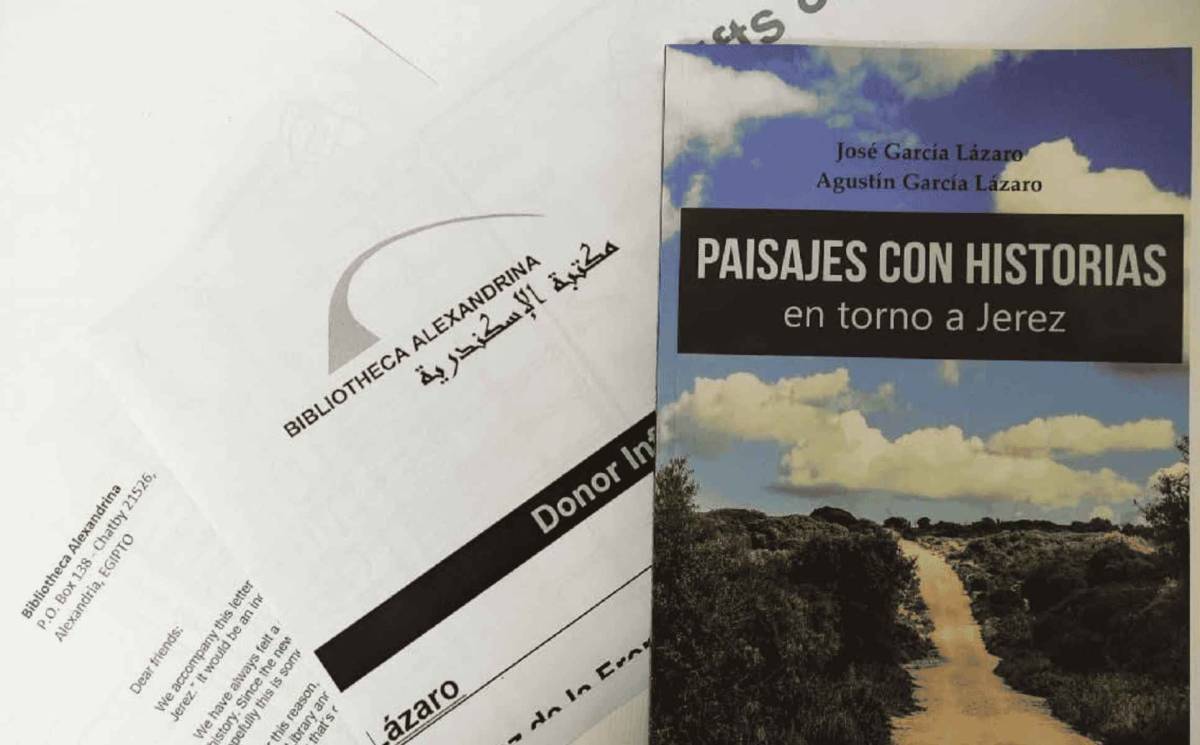 Ejemplar de 'Paisajes con. Historias en torno a Jerez' con la respuesta de la Bibliotheca Alexandrina. - Ejemplar de 'Paisajes con. Historias en torno a Jerez' con la respuesta de la Bibliotheca Alexandrina.