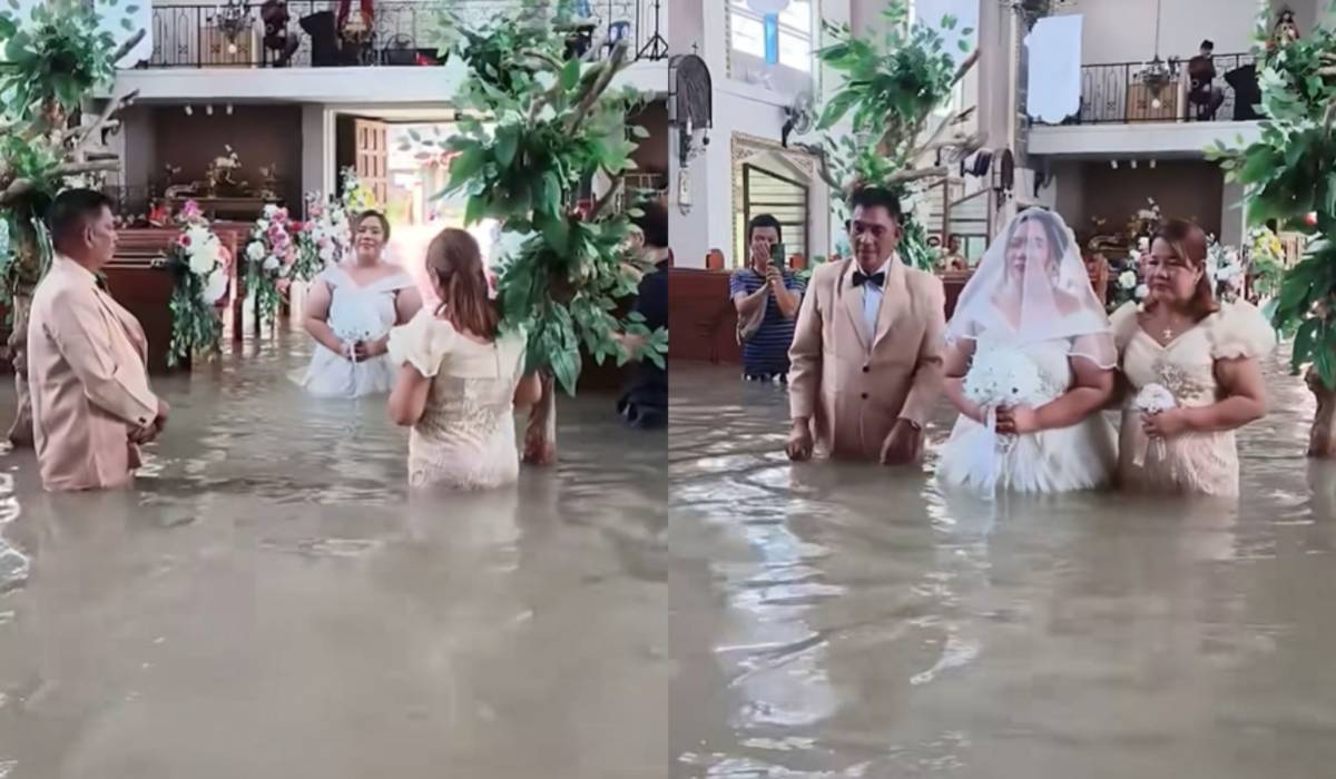 Ni la inundación frena su boda: se dan el "sí, quiero" con la iglesia completamente cubierta de agua