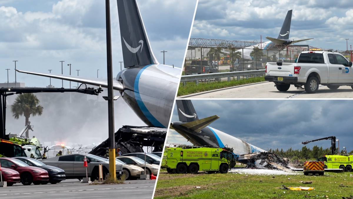 Un avión de carga de Amazon, envuelto en llamas en Miami: al menos cinco muertos al salirse de pista y colisionar contra coches