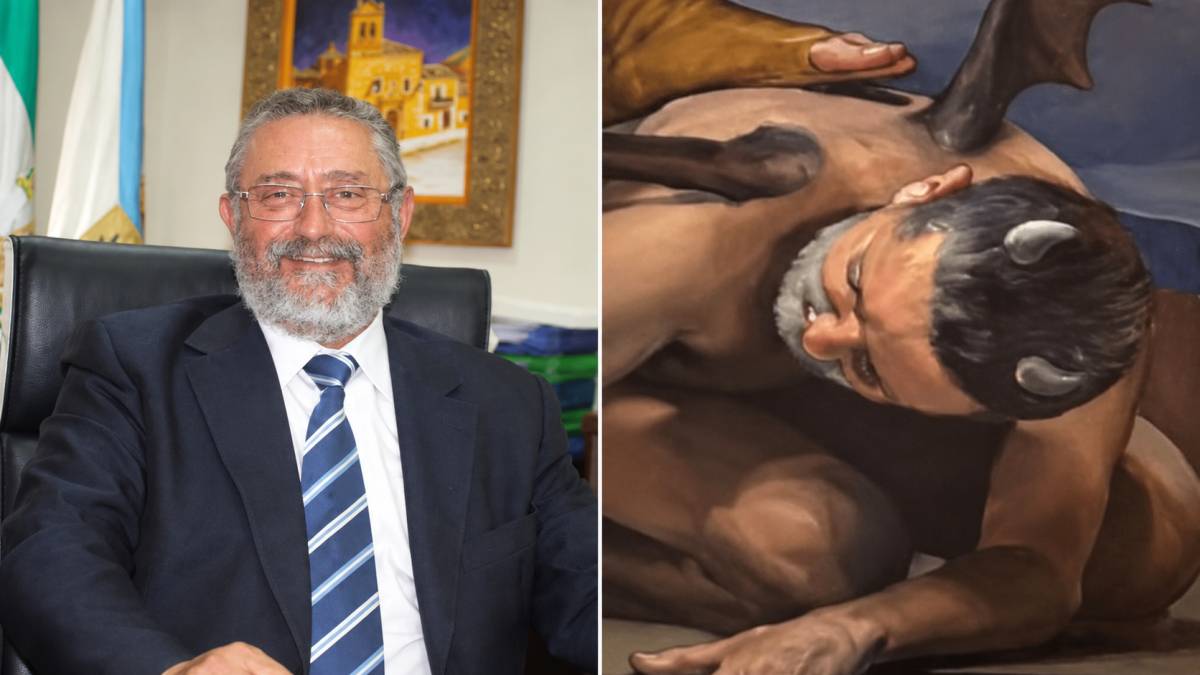 El exalcalde de Albox y su parecido con Lucifer en los nuevos frescos del Santuario del municipio: 
