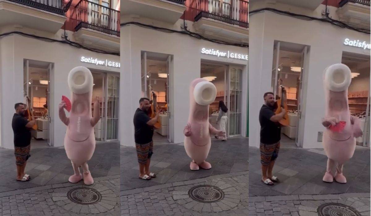 De compras y, de repente, un inédito espectáculo: un Satisfyer gigante conquista Sevilla al ritmo de 'Bamboleo'