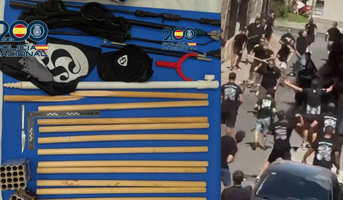 Nueve ultras del Badajoz y tres xerecistas, detenidos tras la pelea viral en Jerez: llevaban palos, tirachinas e incluso un cuchillo
