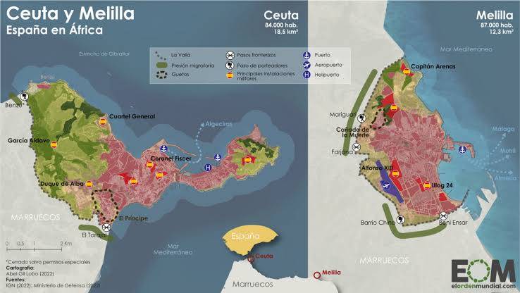 Mapas de Ceuta y Melilla, de la web 'El Nuevo Orden Mundial'. - Mapas de Ceuta y Melilla, de la web 'El Nuevo Orden Mundial'.