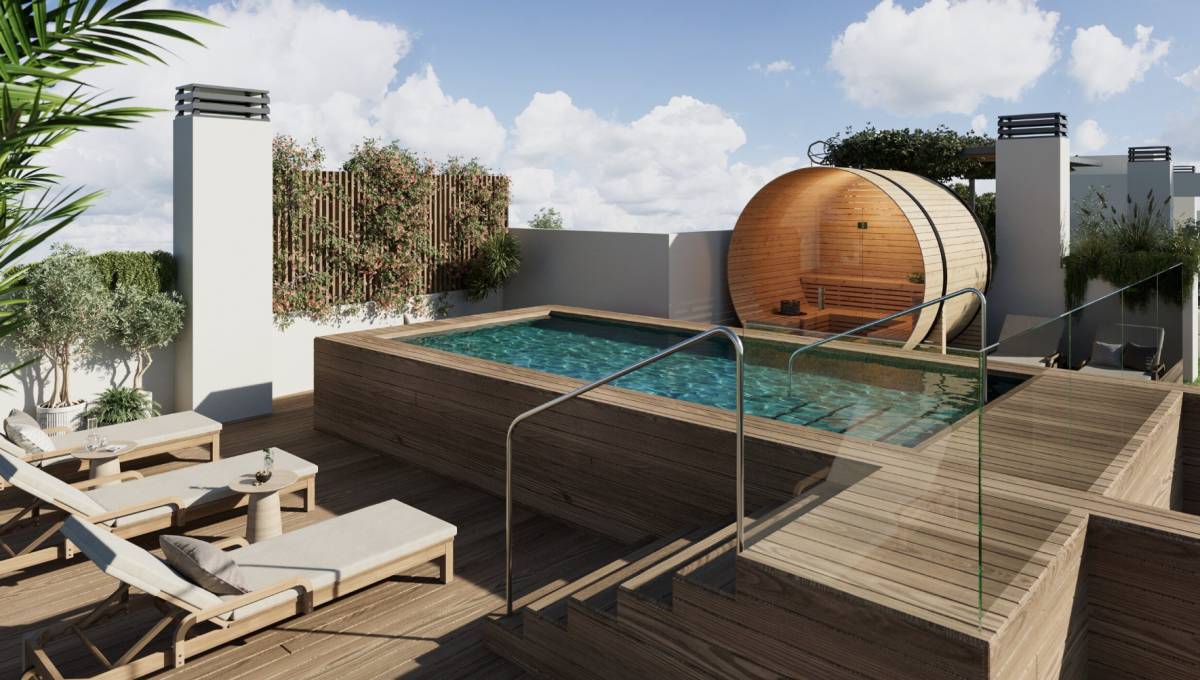 Cuenta con garajes, trasteros, y un rooftop con piscina, solárium, sauna, área chill-out y barbacoa de uso exclusivo para sus residentes. - Cuenta con garajes, trasteros, y un rooftop con piscina, solárium, sauna, área chill-out y barbacoa de uso exclusivo para sus residentes.