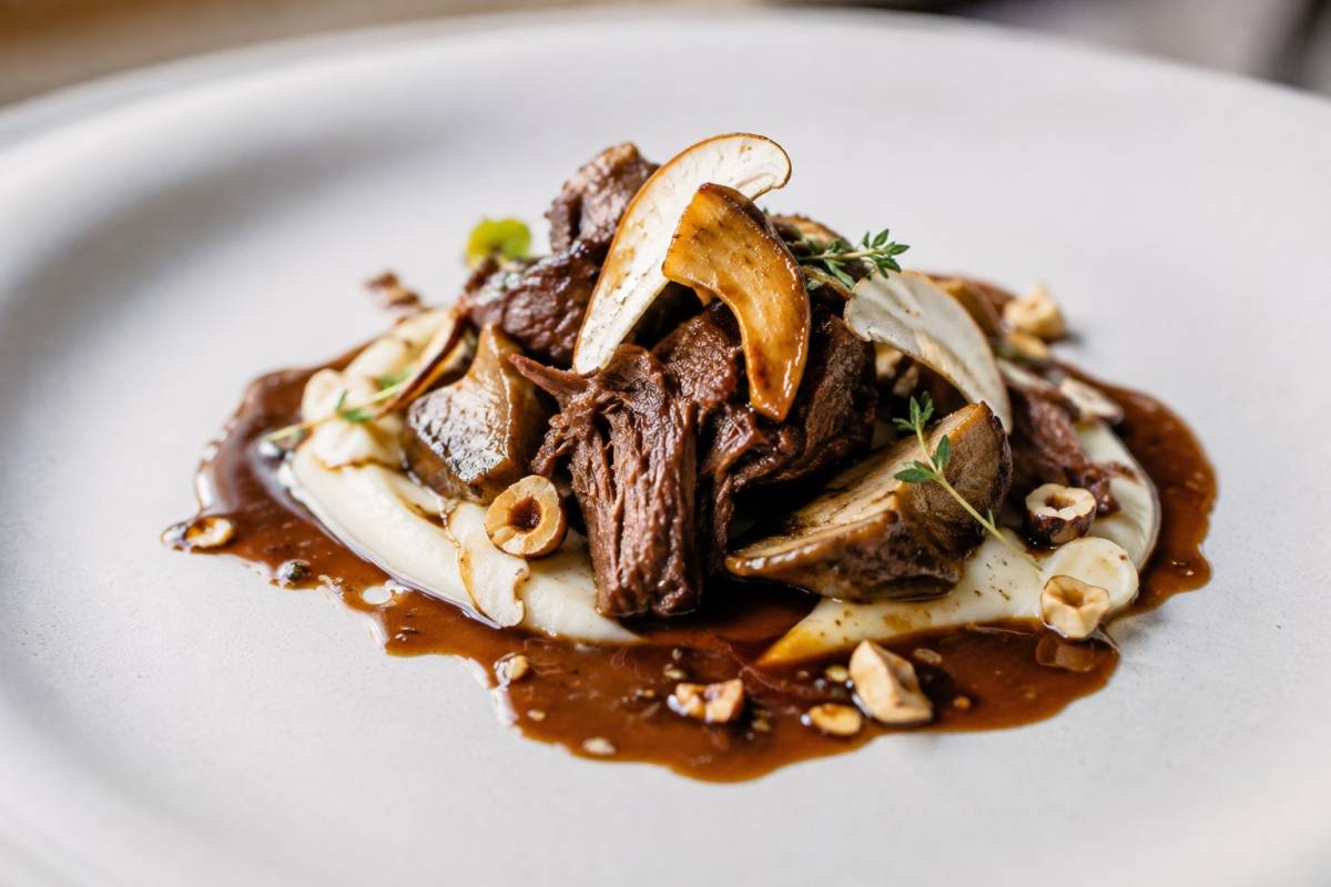 Jabalí con boletus y crema de apionabo: la receta de otoño del chef de la Sierra de Grazalema