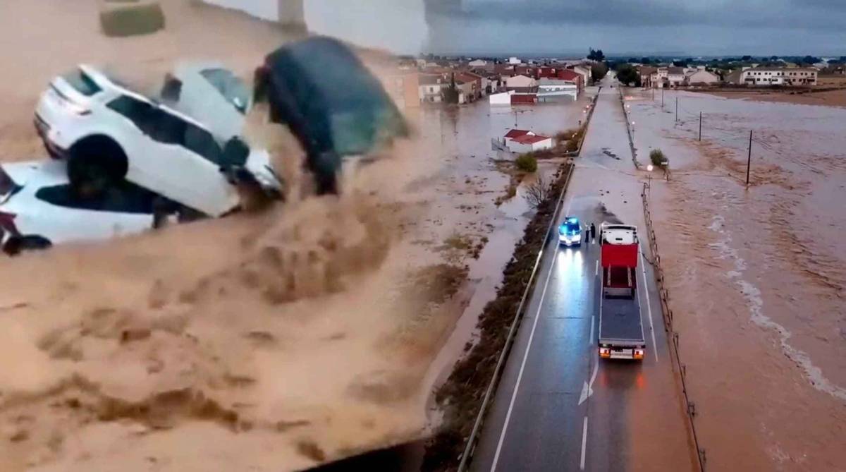 Calles como ríos y coches inundados y arrastrados por el agua: monumental riada en un pueblo de Albacete