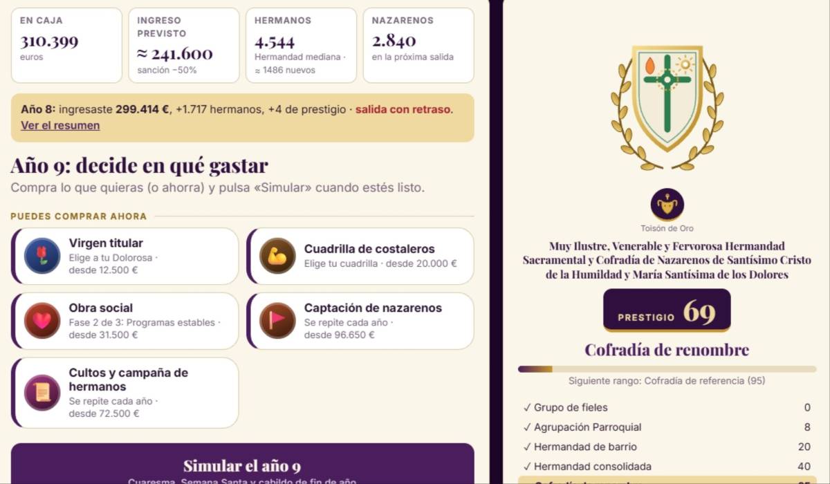 Nace un videojuego cofrade sevillano sobre ser hermano mayor: 