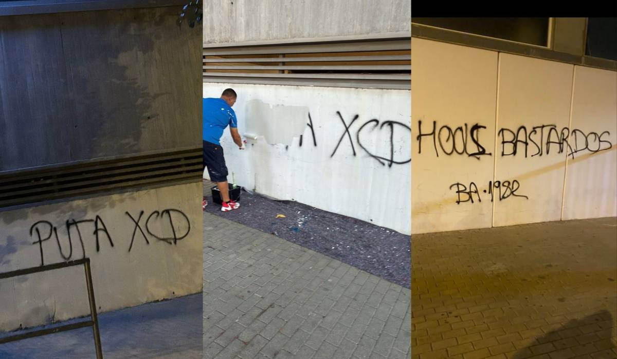 Pintadas en Chapín (retiradas modo exprés) con insultos al Xerez CD tras conocerse el partido con el Cádiz CF