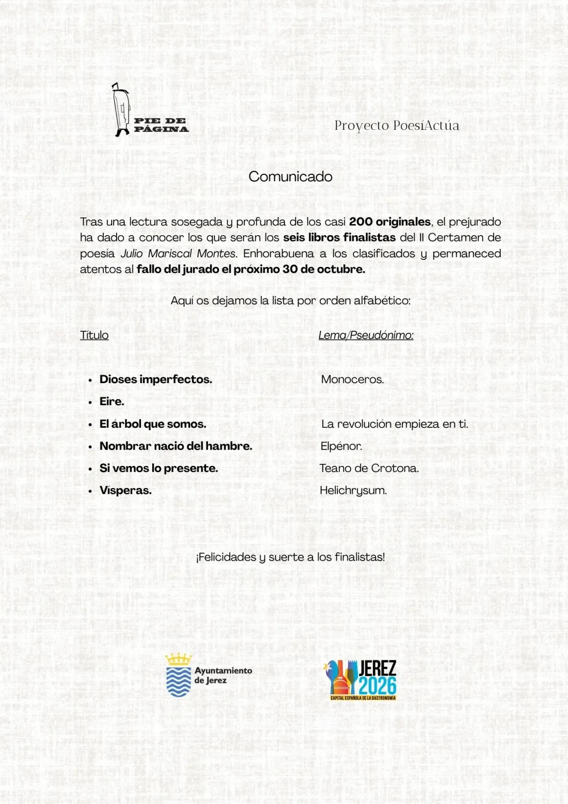 Comunicado de la Asociación Cultural Pie de Página - Comunicado de la Asociación Cultural Pie de Página