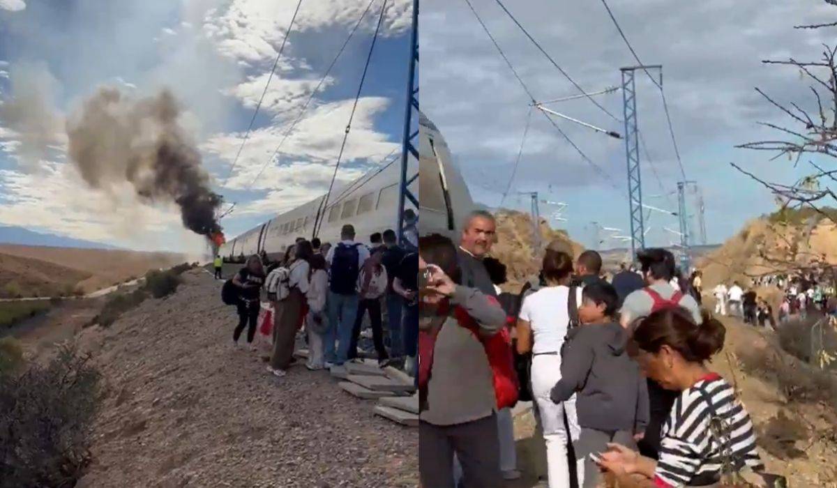 Pasajeros a pie junto al tren en llamas: un incendio corta el AVE Madrid-Barcelona en pleno retorno del puente