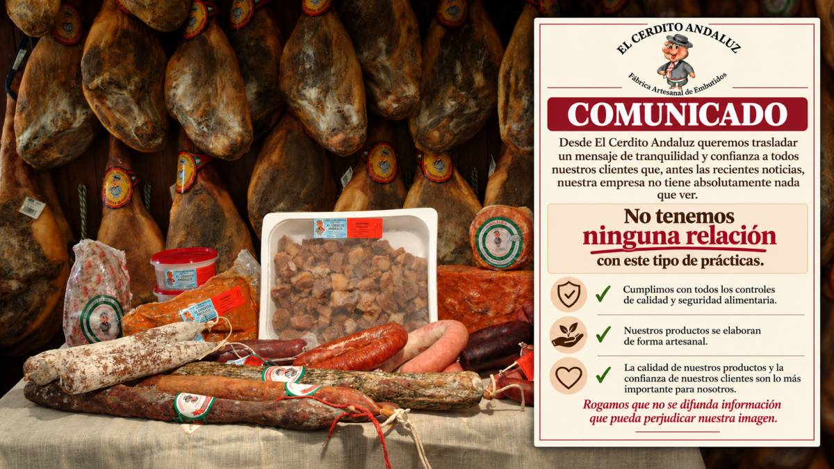 Comunicado de El Cerdito Andaluz para desmarcarse del escándalo de la carne blanqueada con agua oxigenada en Benaoján: 