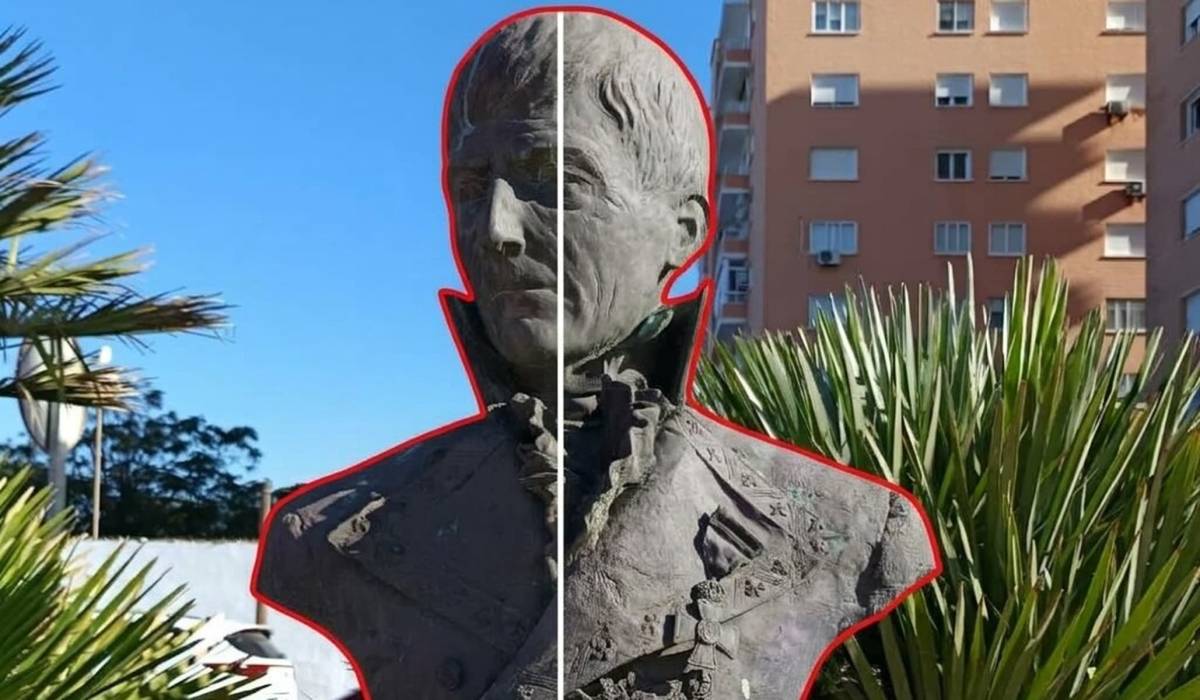 Escultura de Diego de Alvear, contorno y eje de simetría. - Escultura de Diego de Alvear, contorno y eje de simetría.