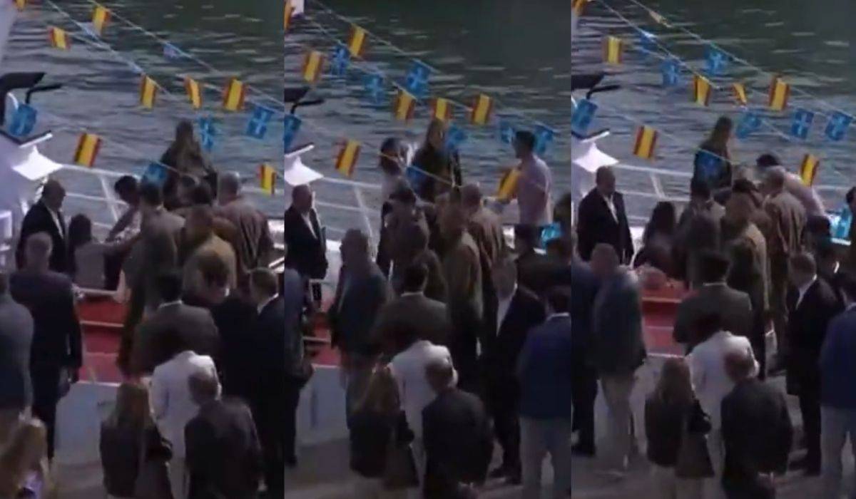 El desembarco accidentado de la Reina Letizia: cae al bajar de un pesquero y se levanta sonriente