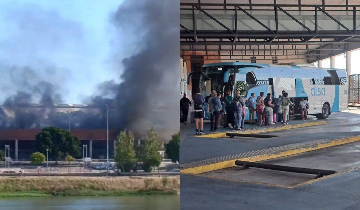 Arde un autobús en Plaza de Armas: el incendio ha obligado a desalojar la estación de Sevilla entre una densa humareda
