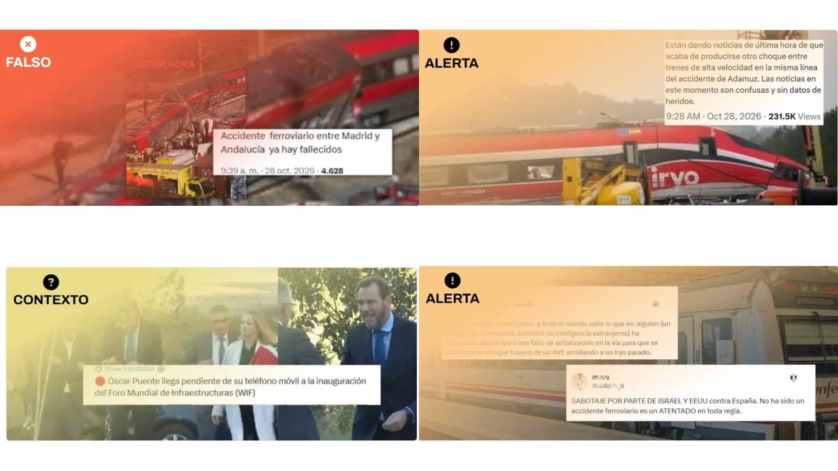 Los bulos que circulan sobre el accidente de tren de Urda: de las falsas amenazas de Netanyahu a las imágenes 'recicladas' de Adamuz