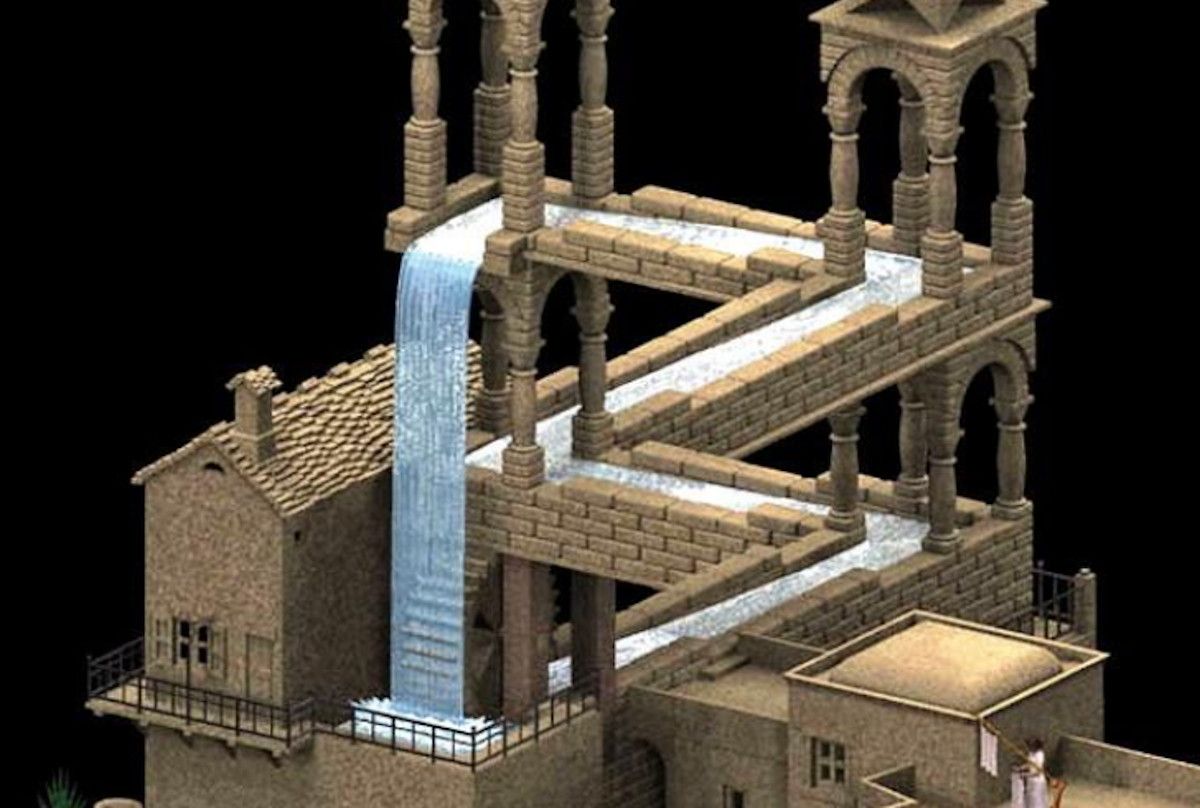 La cascada, una litografía de M. C. Escher. - 