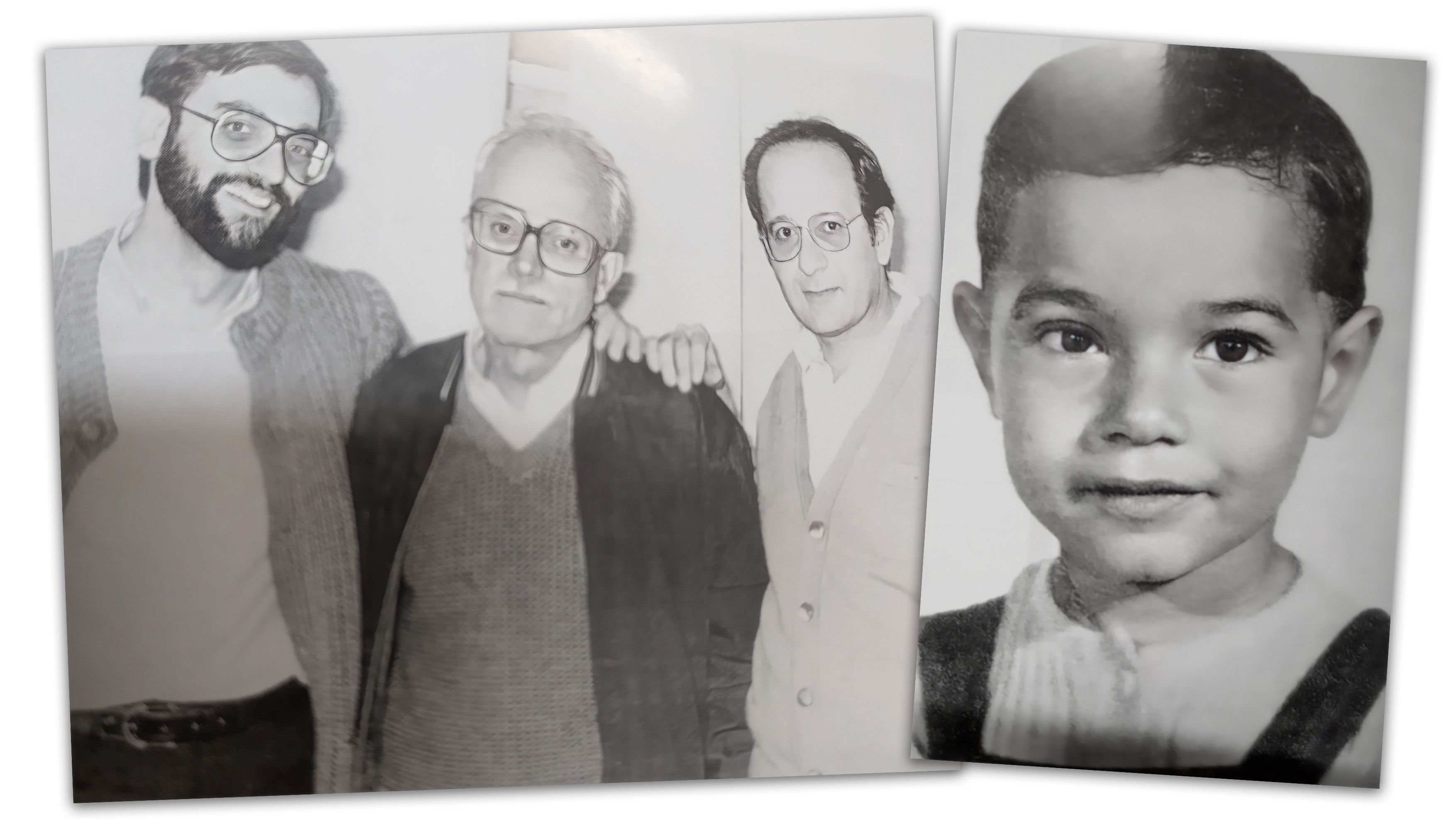 Paquito, a la derecha, junto a una imagen de los tres jesuitas detenidos. - 