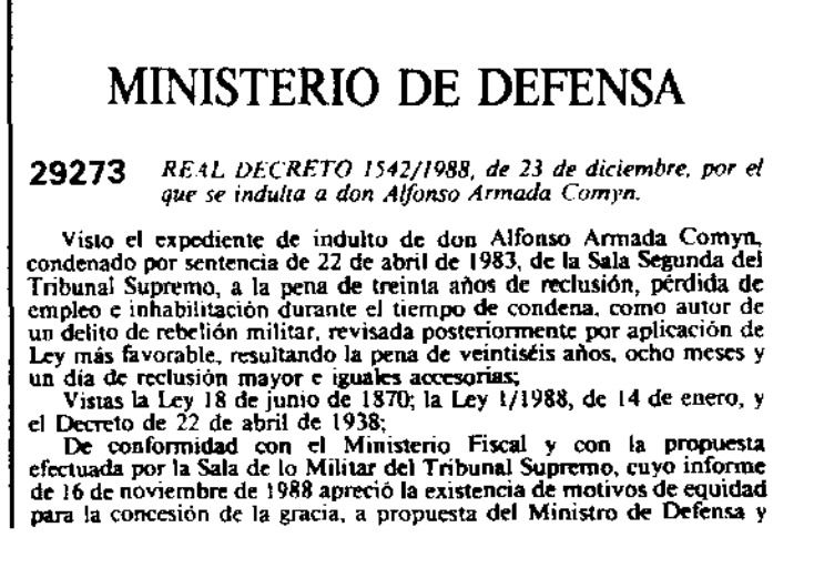 El Gobierno del PSOE amnistió al golpista Armada. - 