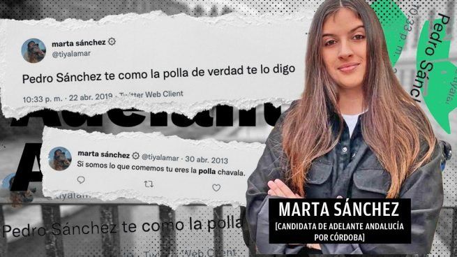 Marta Sánchez, número 1 por Córdoba de Adelante el 19J, y algunos de los tweets injuriosos que ha recibido. - 