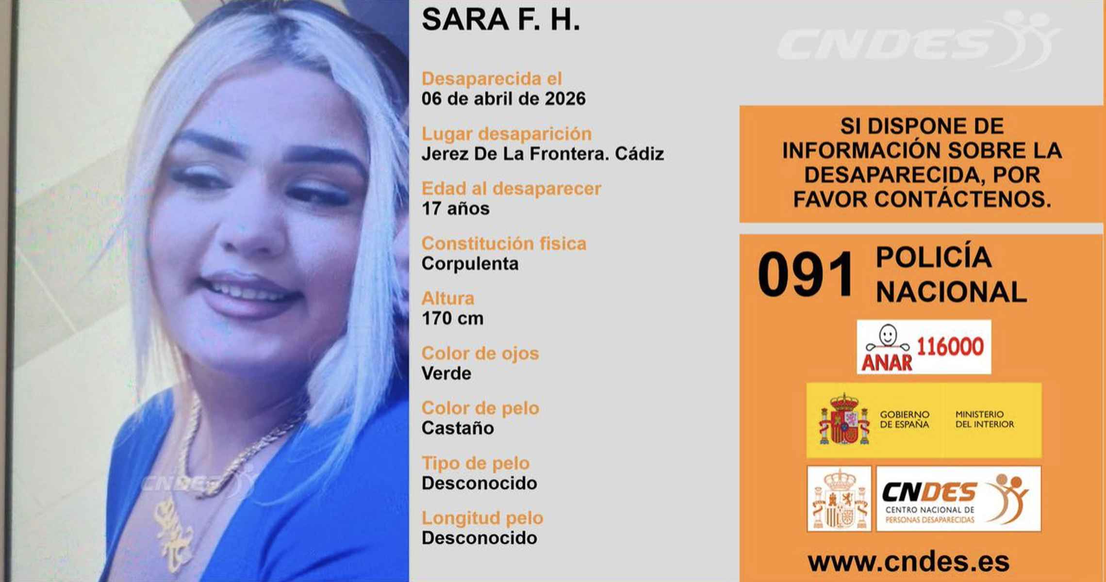 Cartel de búsqueda de Sara, joven desaparecida en Jerez. - 