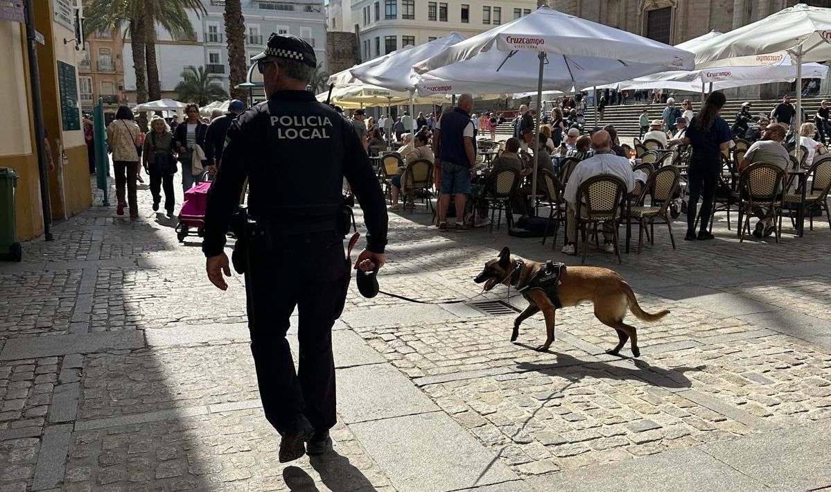 Lima, el agente más peludo de la Policía Local de Cádiz, 'pilla' a cinco personas con droga en el centro de la ciudad