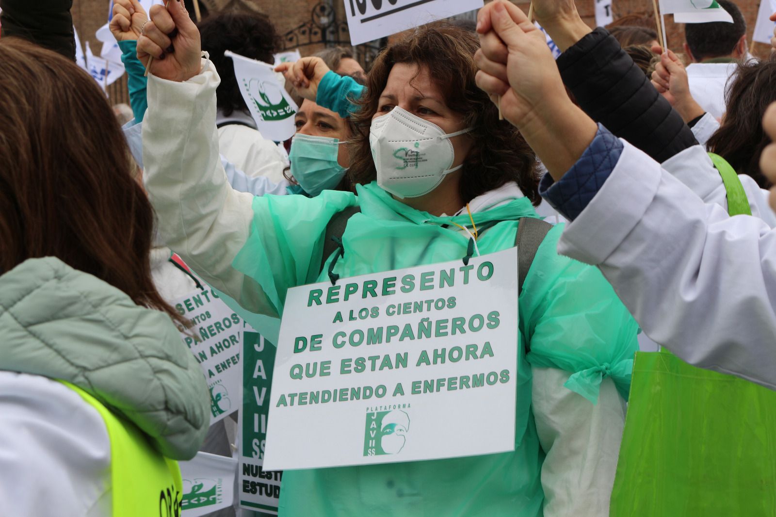 Manifestante de la plataforma JAVISS en Madrid.